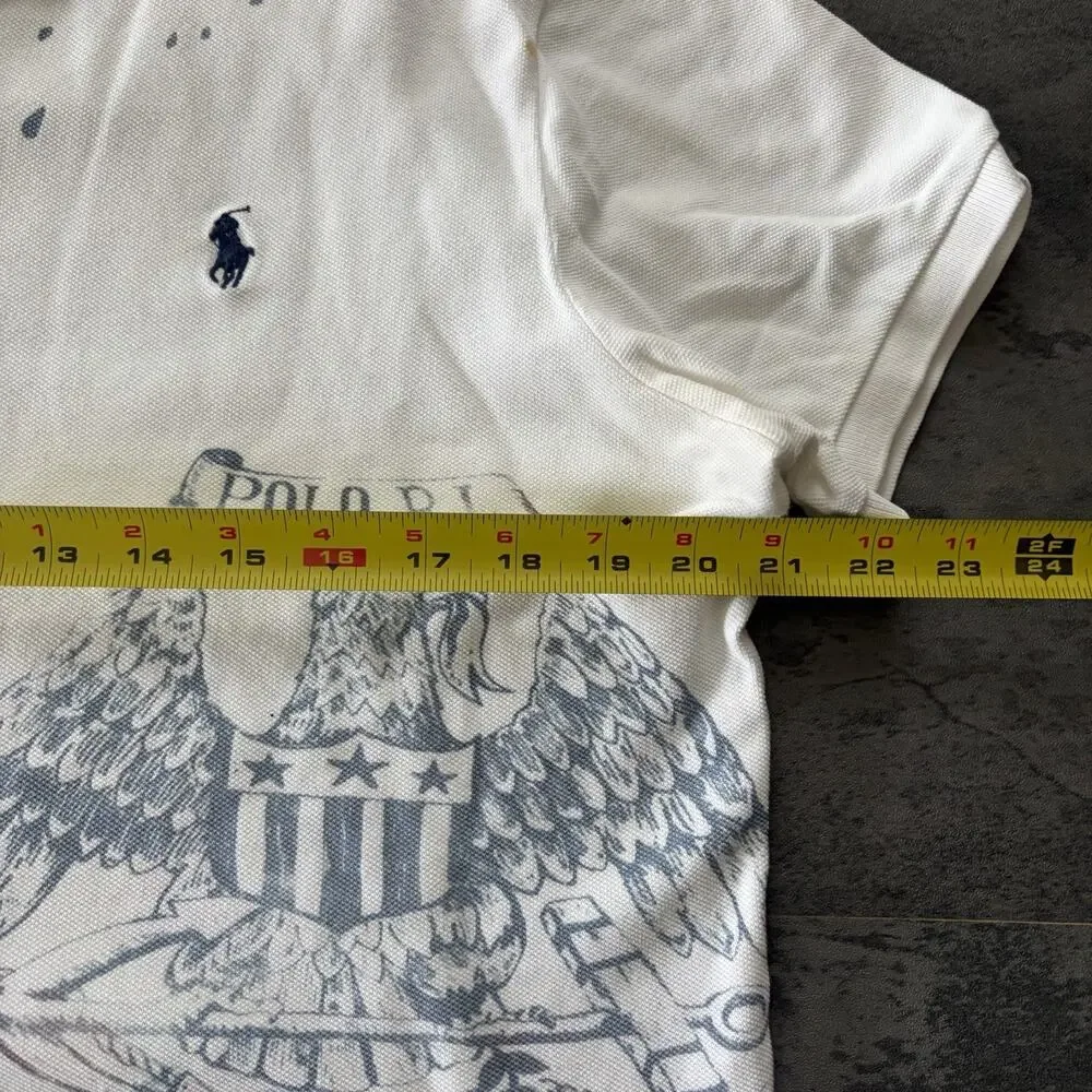 Polo Ralph Lauren Graphic Polo Shirt PRL Nautical Print White Vintage Size L